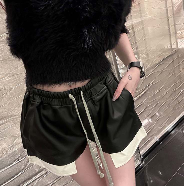 All-match elastic waist short leather pants 35 01