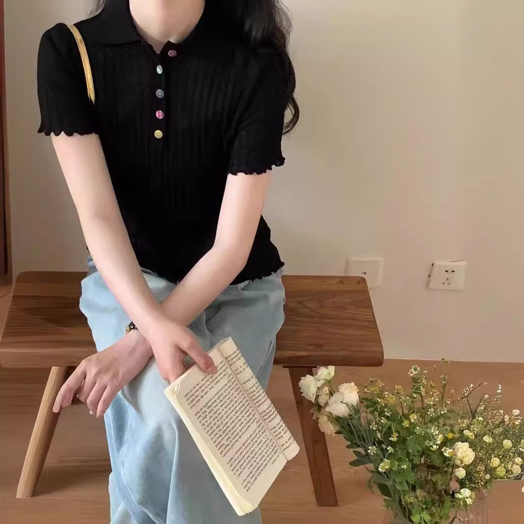 Designer colorful buttoned short-sleeved T-shirt 9 01