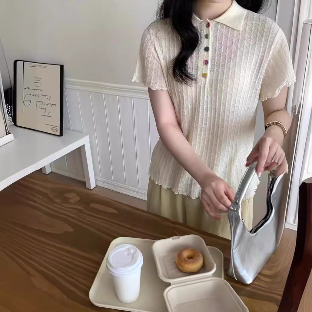 Designer colorful buttoned short-sleeved T-shirt 9