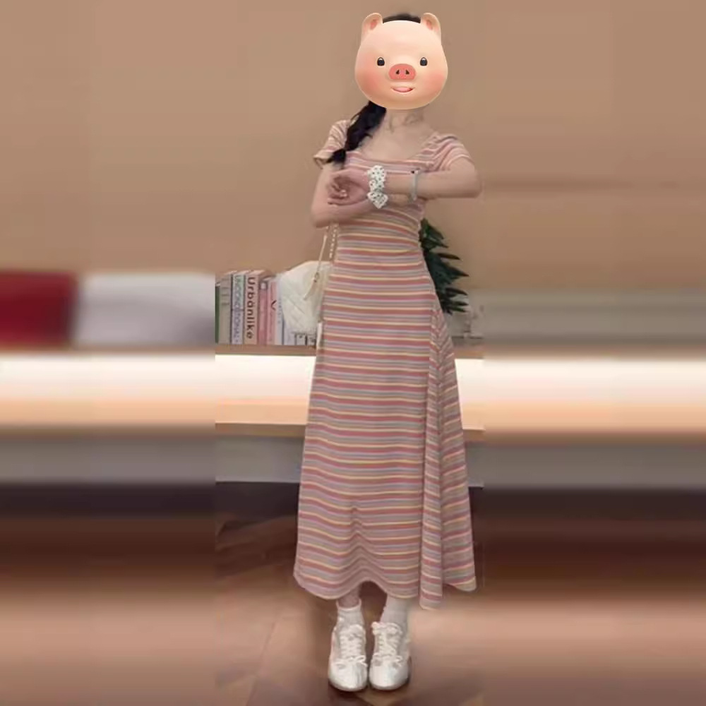 French Dopamine Square Neck Striped Dress 48 01