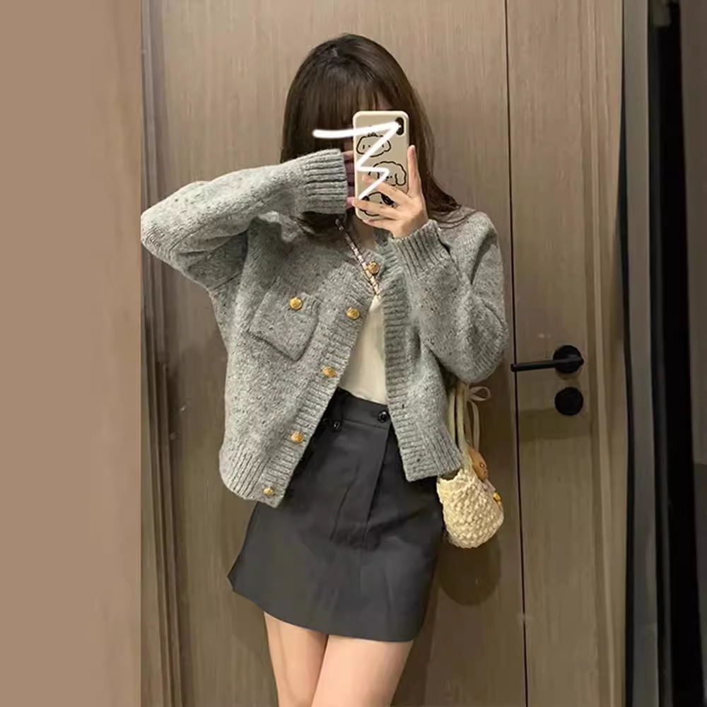 New lazy style gray knitted cardigan 55 02