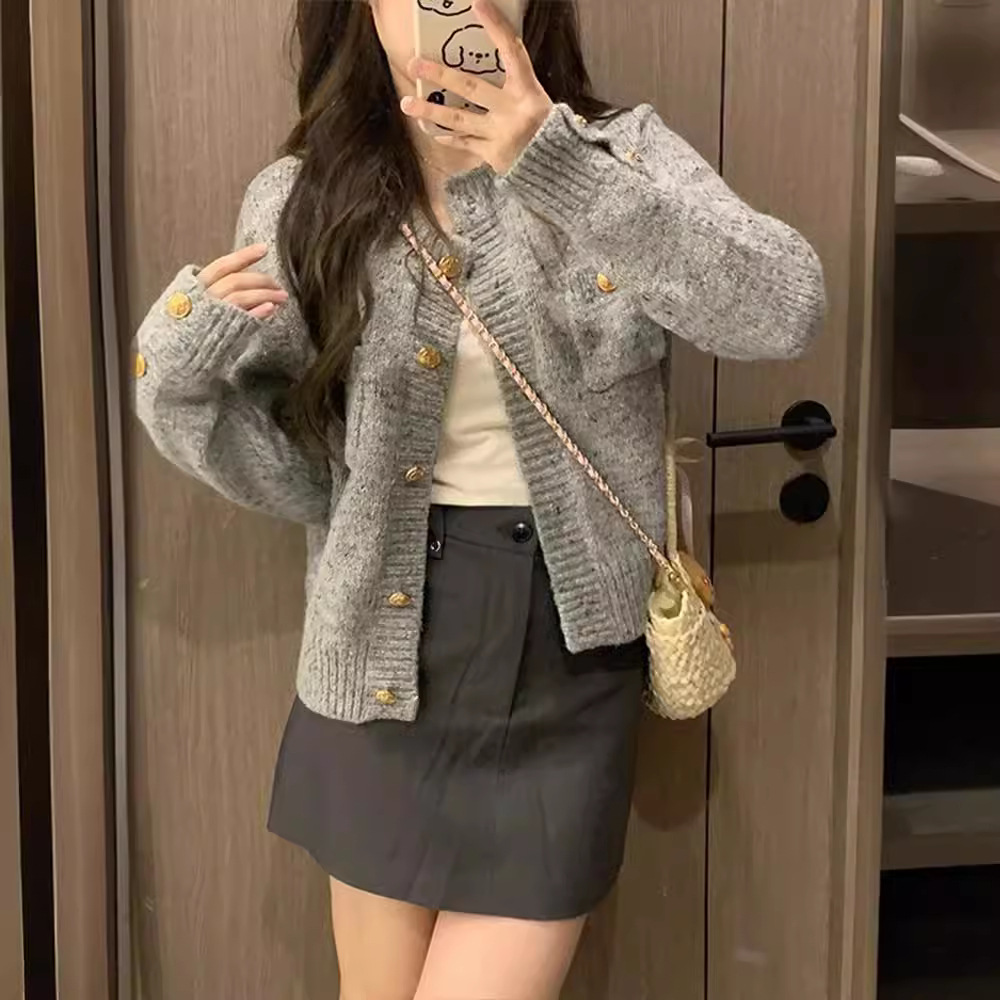 New lazy style gray knitted cardigan 55 01