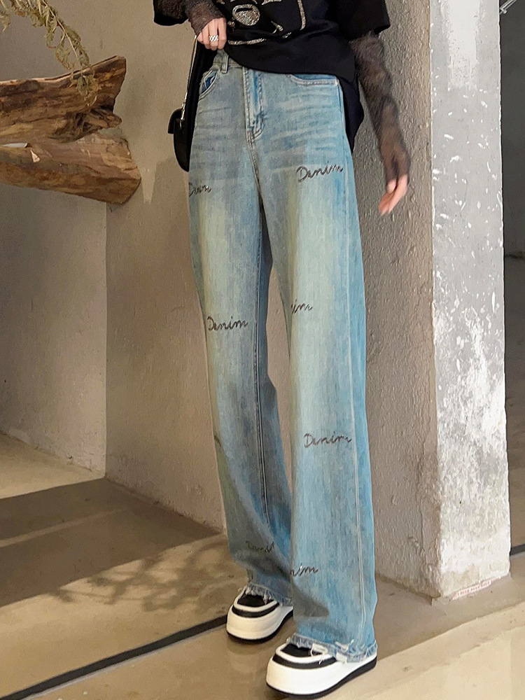 Korean retro high waist straight jeans 40