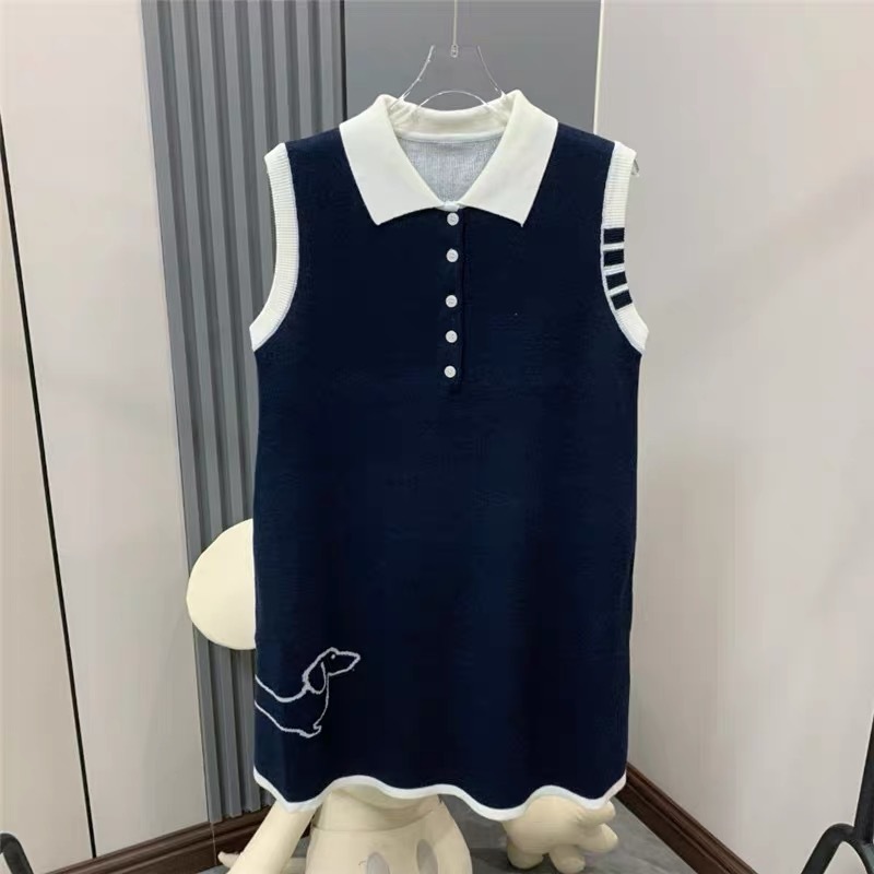 Lapel Contrast Color Sleeveless A-Line Dress 17
