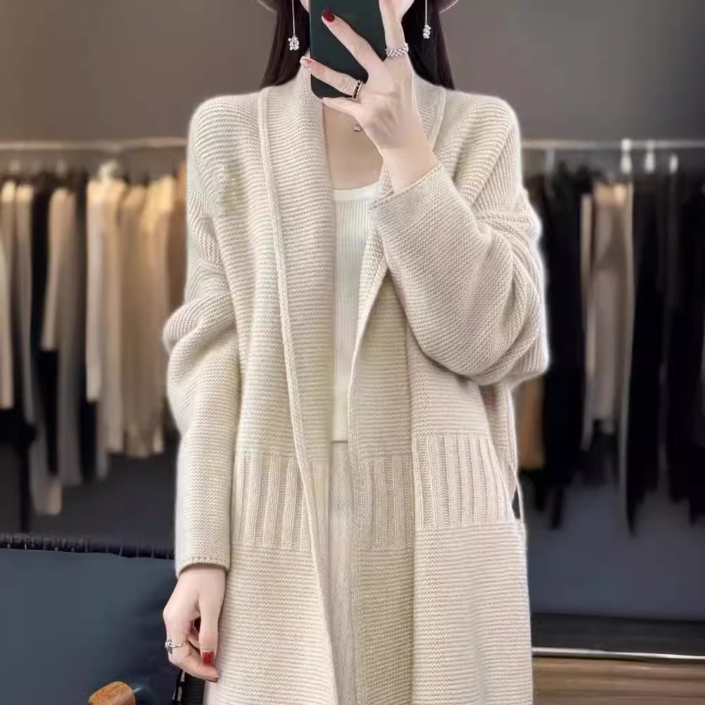 Lapel Jacquard Thickened Belt Cardigan Loose Jacket 10 01