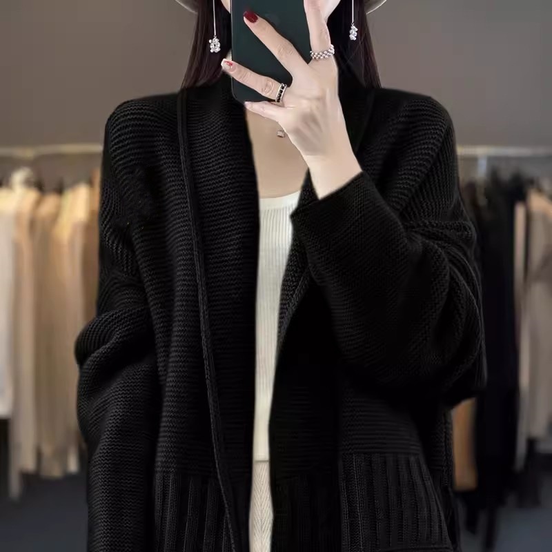 Lapel Jacquard Thickened Belt Cardigan Loose Jacket 47 01