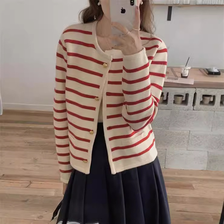 Retro Chanel style striped short loose coat 24 02