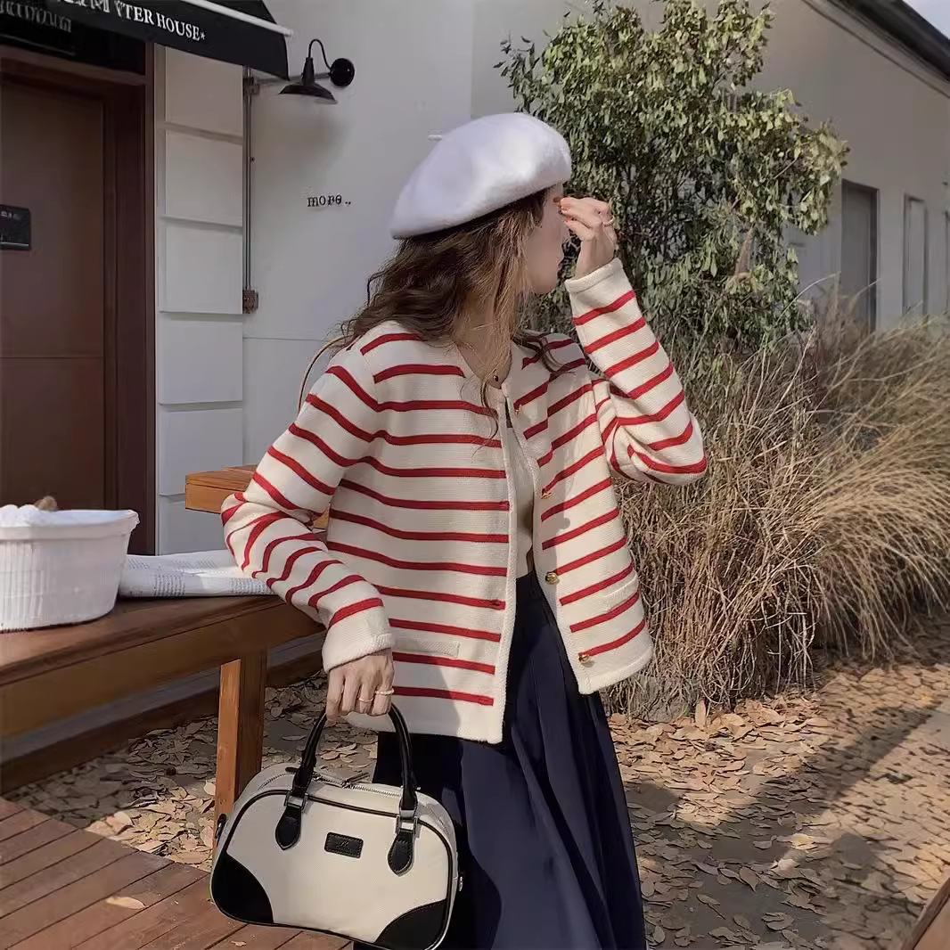 Retro Chanel style striped short loose coat 24