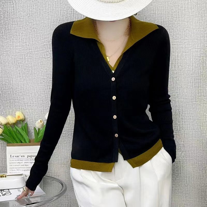 Slim Fit Fake Two-Piece Knit Cardigan 5