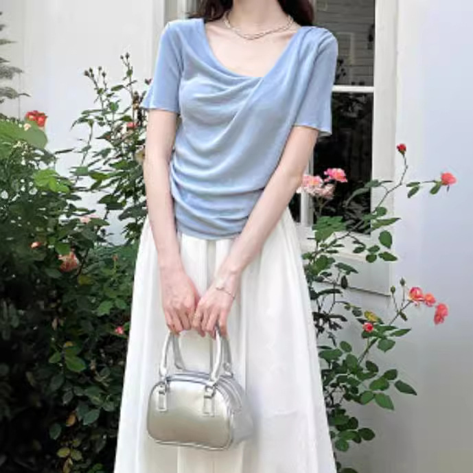 Solid color short-sleeved all-match top 8 02