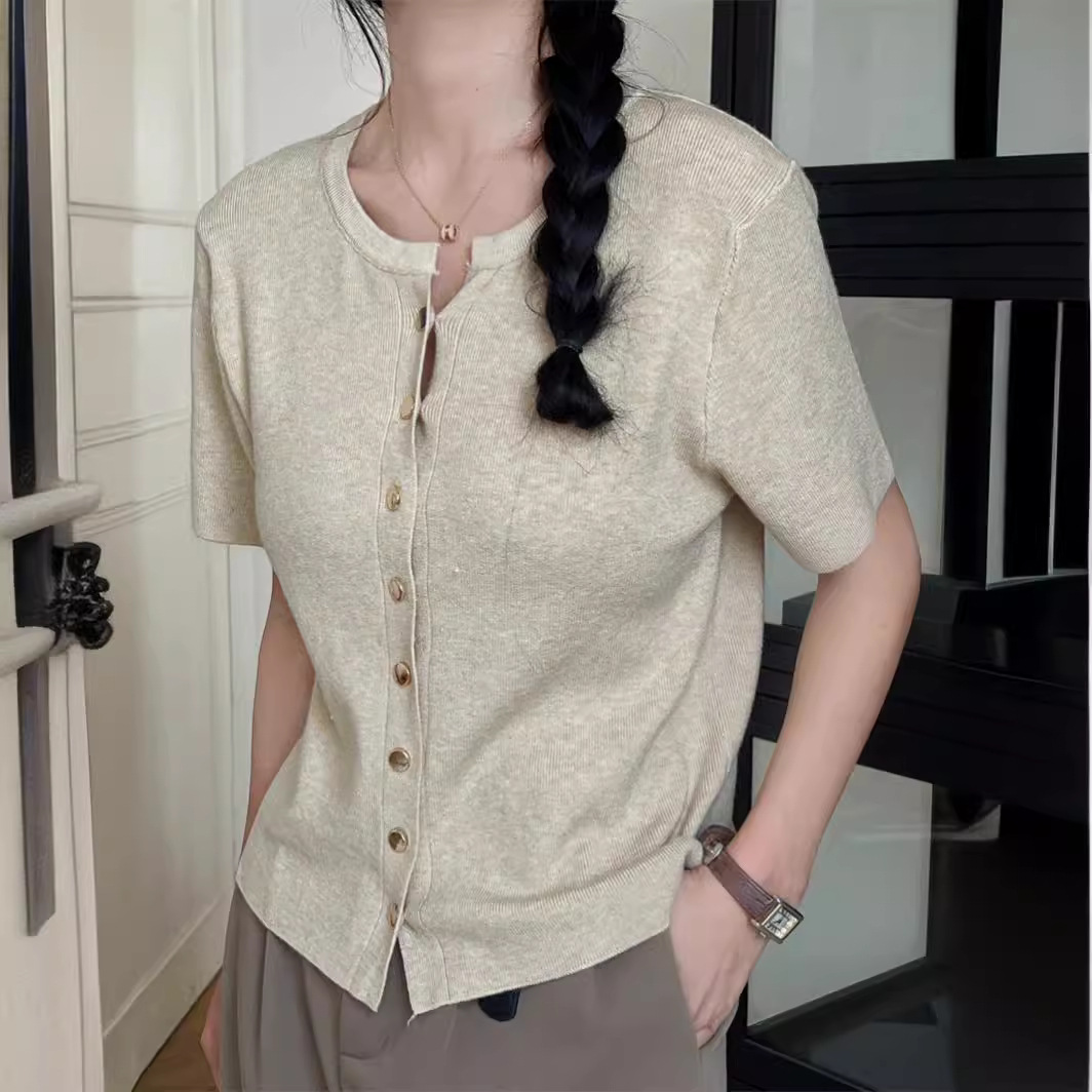 Solid color temperament slim fit knitted cardigan top 6 01