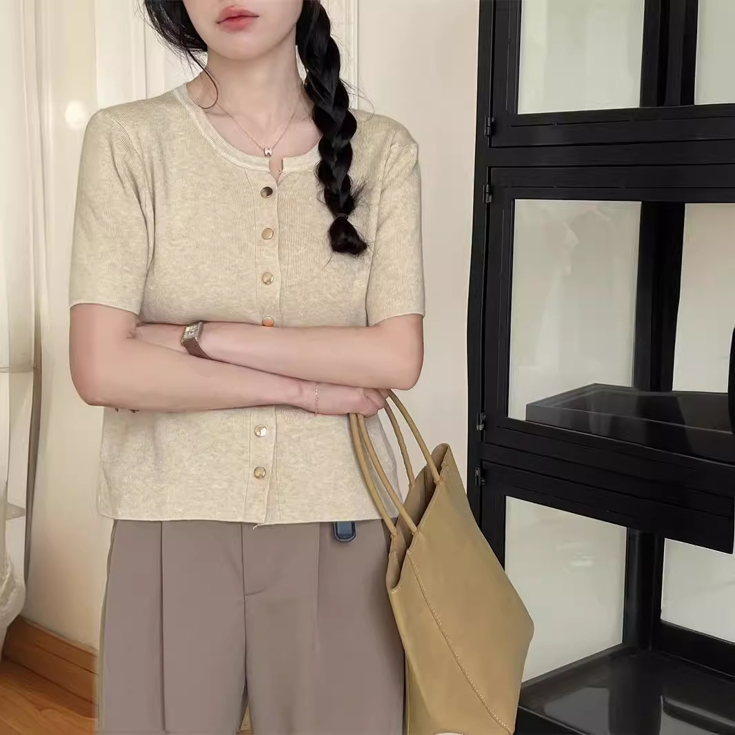 Solid color temperament slim fit knitted cardigan top 6