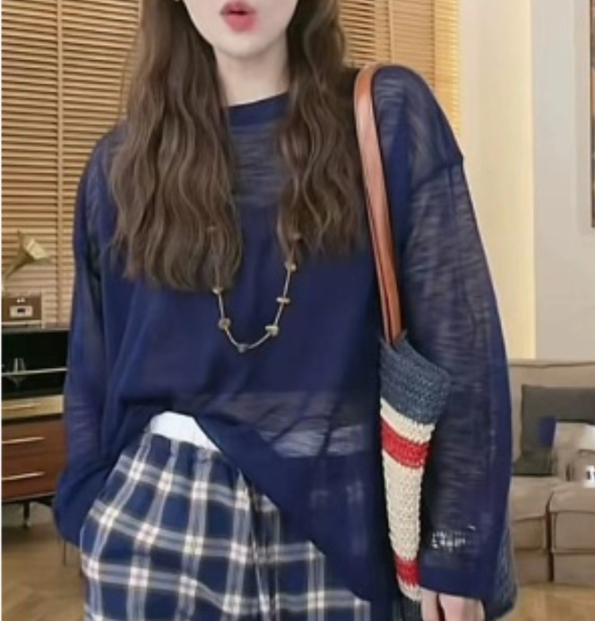 New versatile casual light breathable round neck solid color top 51 02